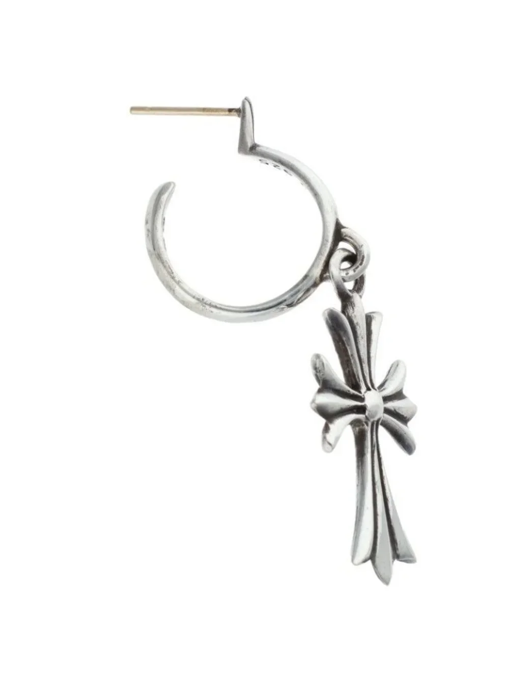 Chrome Hearts Tiny CH Cross Hoop Silver Earrings